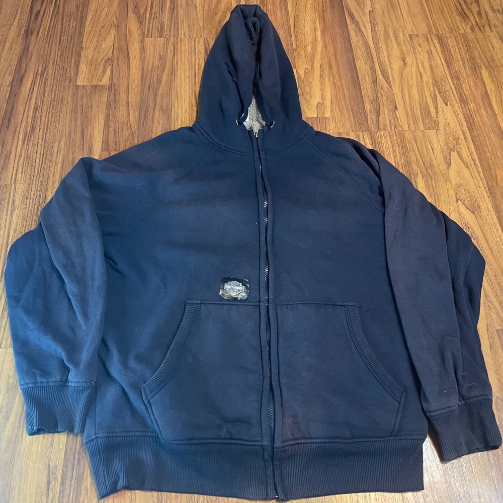 Faded Glory Mens Size M Navy Blue Sherpa Lined Full Zip Hoodie Sweatshirt Jacket